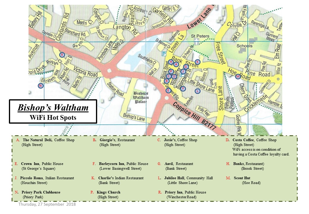Map of Wifi Hot Spots in Bishops Waltham