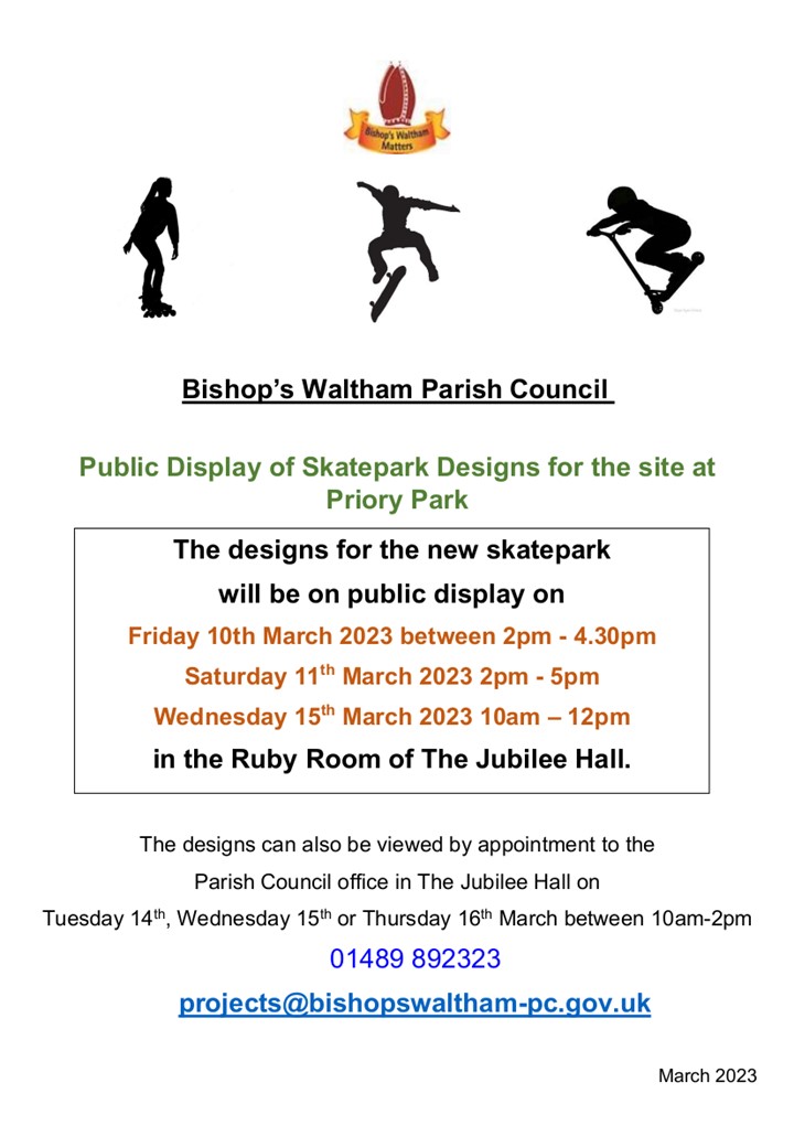 Public Display of Skatepark Designs for the site at Priory Park