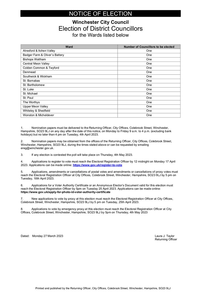 Notice of Election - District