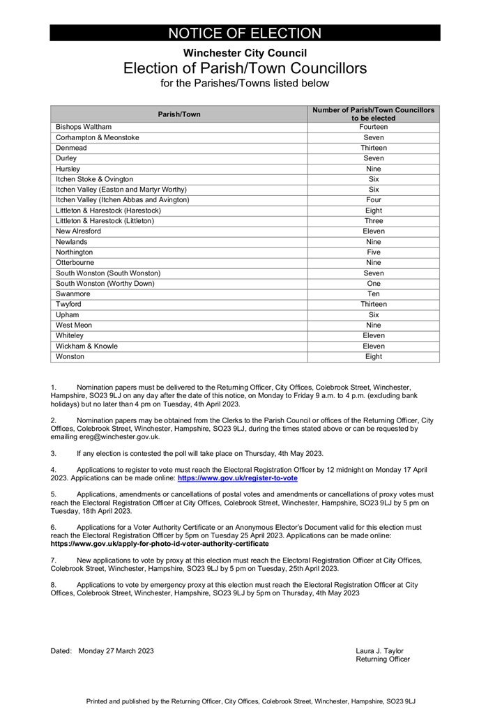 Notice of Election - Parish