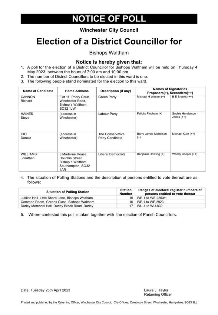 Notice of Poll - District