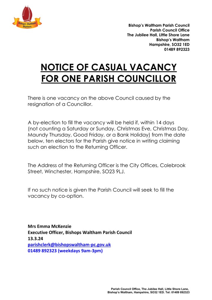 Notice of Casual Vacancy