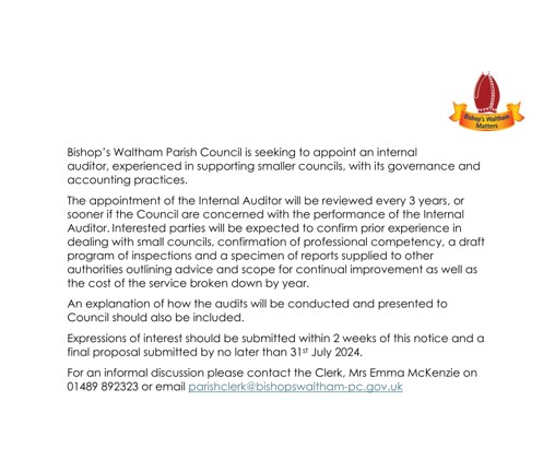 Invitation to Tender for Internal Audit Services for Smaller Councils