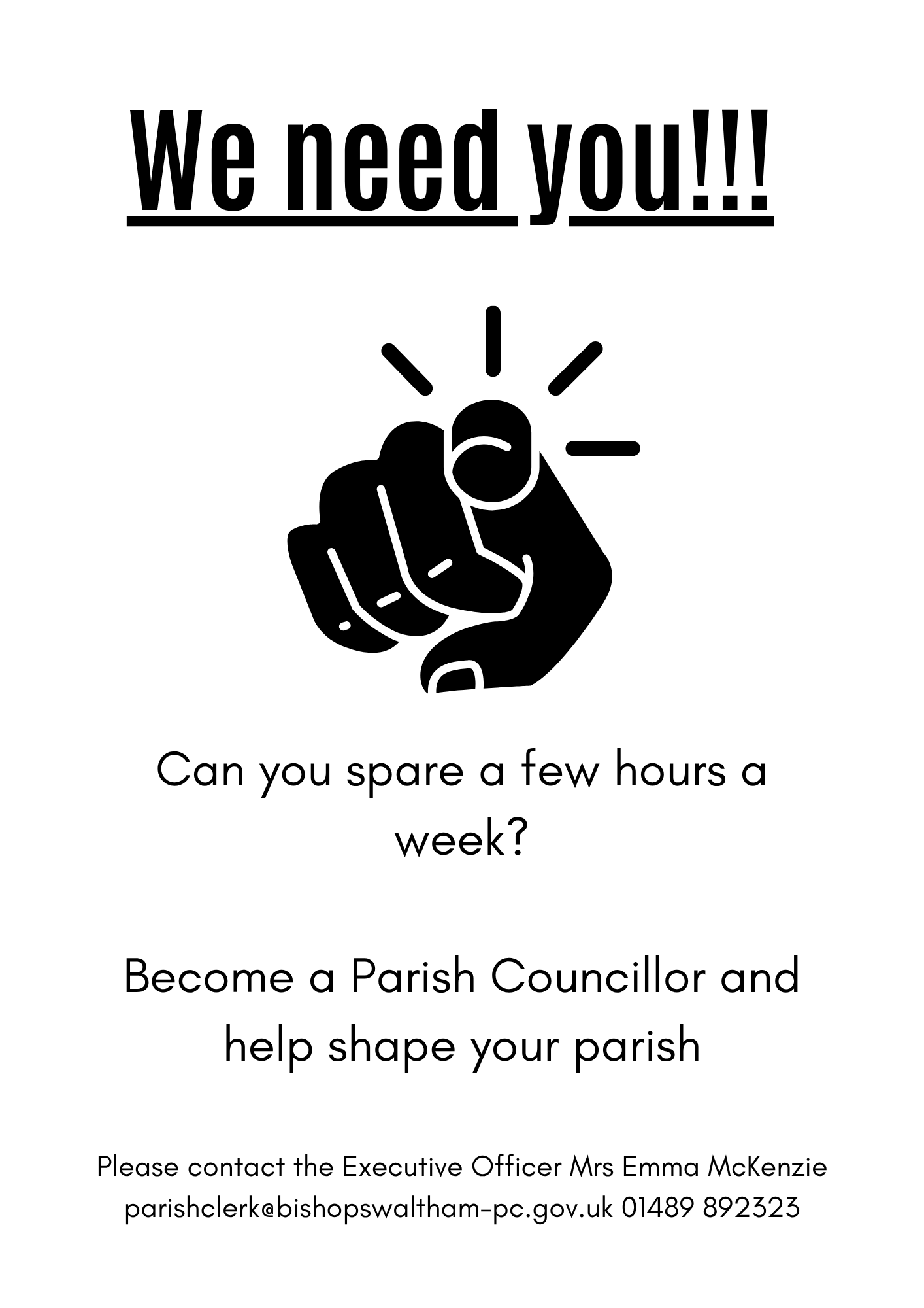 We need you!! Become a Parish Councillor and help shape your parish